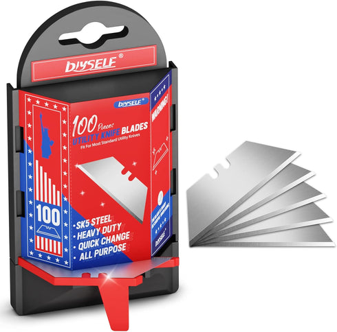 DIYSELF Utility Knife Blades, 100 Pack Box Cutter Blades Refills with Dispenser for Razor Knife Replacement