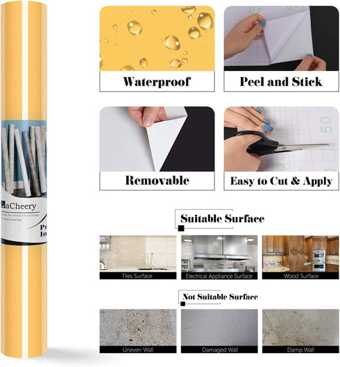 LaCheery Glossy Yellow Contact Paper, 15.8"x80" Waterproof Peel and Stick Wallpaper for Kitchen Cabinets and Furniture