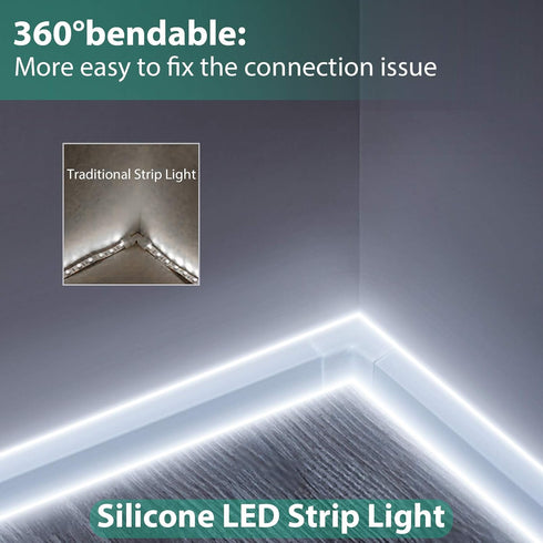 16.4ft/5m 12V Lamomo White Led Strip Lights, Neon Light Strip, Flex Waterproof Neon LED Strip Silicone LED Neon Rope
