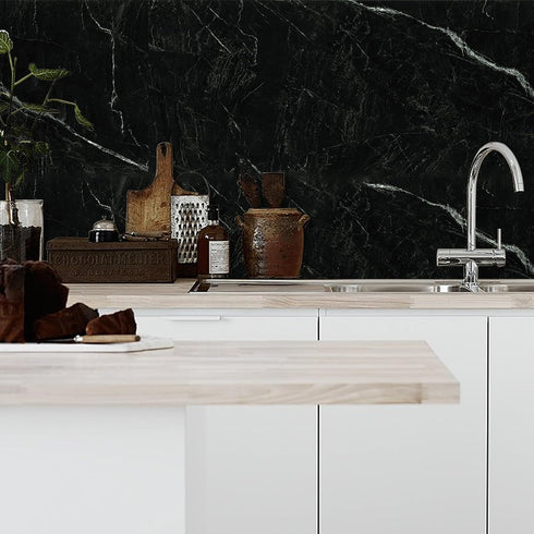 Black Marble Peel and Stick Wallpaper - 17.7in*118in Self Adhesive Contact Paper for Kitchen Bathroom Countertops