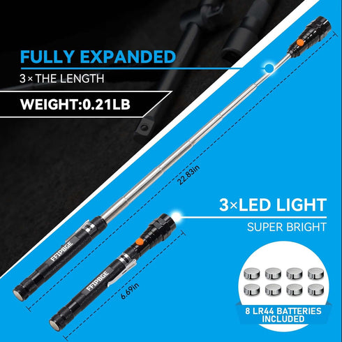 FFIPBGE 3 Telescoping Magnet Pickup Tool with LED Magnetic Flashlight, Gifts for Men, Him, Adults, Cool Gadgets