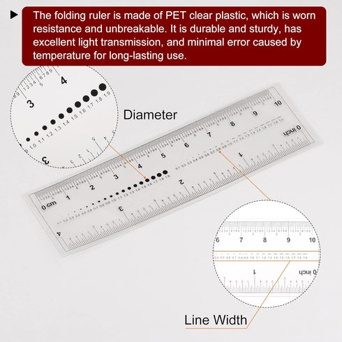 Film Flexible Ruler 4 Inch, 0.5mm Scale PET Plastic Folding Straight Ruler, Calibration Soft Measuring Tool -