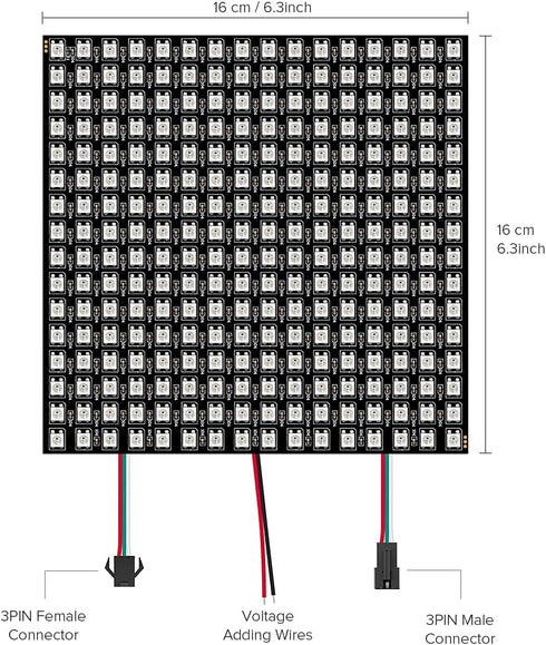 SEZO 16x16 LED Matrix WS2812B RGB 5050SMD, Digital Flexible Individually Addressable Lighting for Arduino