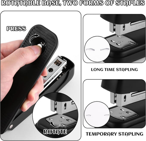 Black Desk Accessory Kit, Cute Office Supplies Set, Desktop Stapler Set includes Staple Remover, Hole Punch, Tape