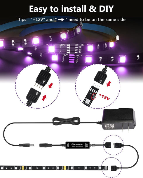 Dimmable, 5050 HitLights LED Strip Lights, Small LED Light Strips RGB Color Changing LED Tape Light with Remote