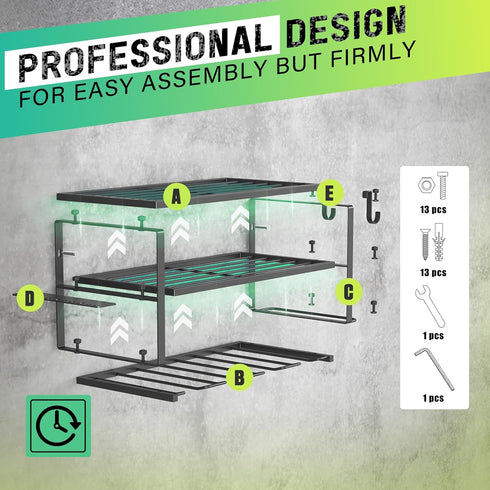 3 4 150Lbs SUNALLY Power Tool Organizer, Heavy Duty Iron, Layers Storage Rack with Drill Holders, Floating Tool Shelf