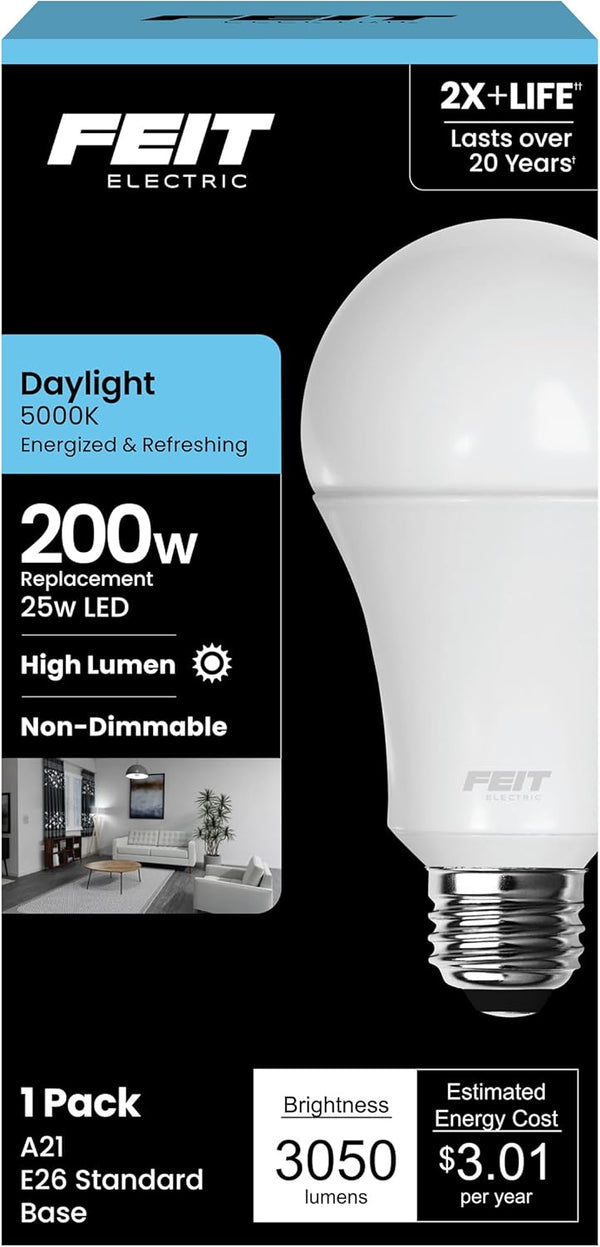 Feit Electric A21 LED Light Bulb, 200W Equivalent, Non-Dimmable, 3050 Lumens, E26