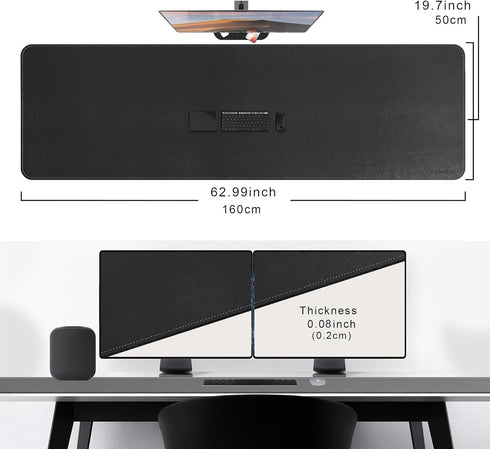 CENNBIE Large Leather Desk Mat, 63" x 19.6" Blotter Protector - Waterproof PU Leather Non-Slip Mouse Pad for Office and
