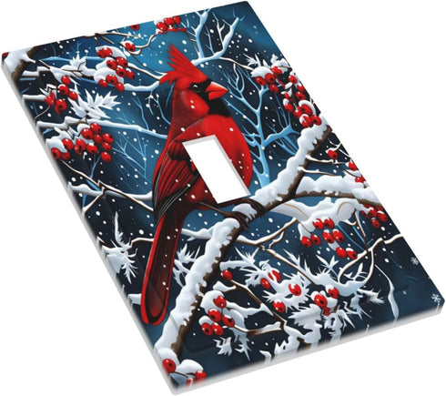 HTSAHKV 3 5 Inch Winter Cardinal Red Bird Wall Plate Light Switch Cover Single Gang Outlet Faceplate Print Plate Cover