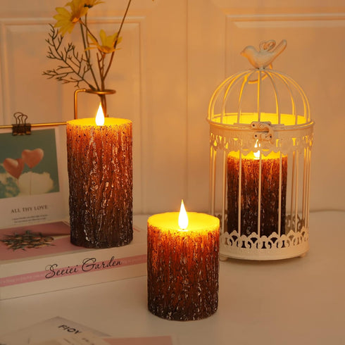 3D Sets 24 4" 5" 6" Pack 3 Enpornk Flameless Candles Battery Operated Pillar Pine Effect Real Wax Flickering Wick