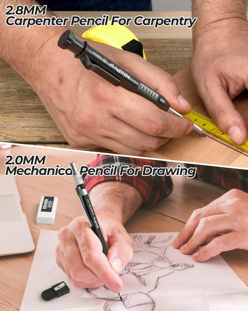 Nicpro 27 Pack Carpenter Pencils - Mechanical Pencil with 100 Refill, Automatic Center Punch, Carpenter Tool