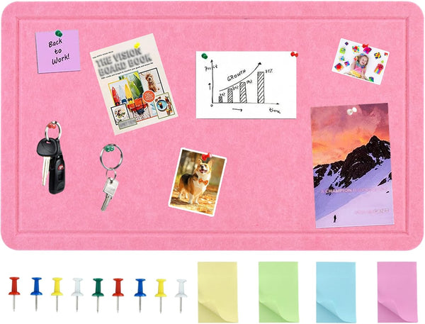 Pink 28"x16" Large Cork Board with 50 Push Pins & Sticky Notes, Self-Adhesive Bulletin Board for Wall, Felt Pin Board