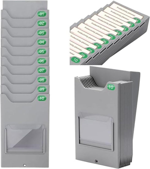 AMANO 7 inch Out(10 Plastic Timecard Rack, Retractable Time Cards Holder Cards, Wall Mount Attendance Time Payroll