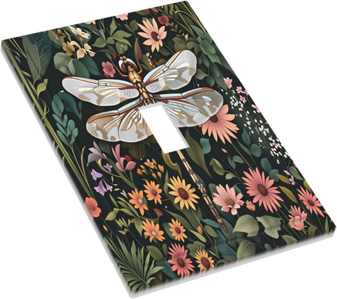 HTSAHKV 3 5 Inch Moody Floral Dragonfly Wall Plate Light Switch Cover Single Gang Outlet Faceplate Print Plate Cover X