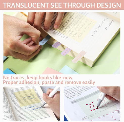 Pastel Transparent Sticky Notes, 550 Sheets, Morandi Clear Sticky Tabs, Translucent Page Flags, Office School Supplies