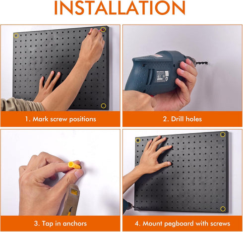 Heavy Duty Metal Pegboard Organizer - Wall Storage Steel Peg Board Panels Set with 1/4 inch Round Holes, 2 Pack