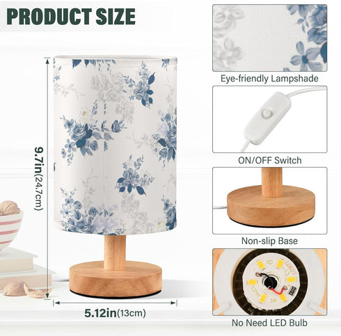 Yuiboo Teal Floral Nightstand Lamps - Small Bedroom Lighting