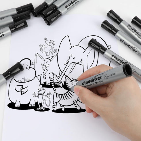 cloudriver Permanent Markers, 96 Count Black Permanent Marker Bulk Set, Chisel Tip, Quick Drying Ink