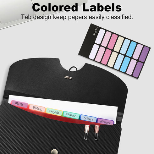 Sooez Expanding File Folder, 13 Pocket Accordion Organizer for Documents with Labels, Portable Bill Receipt Organizer