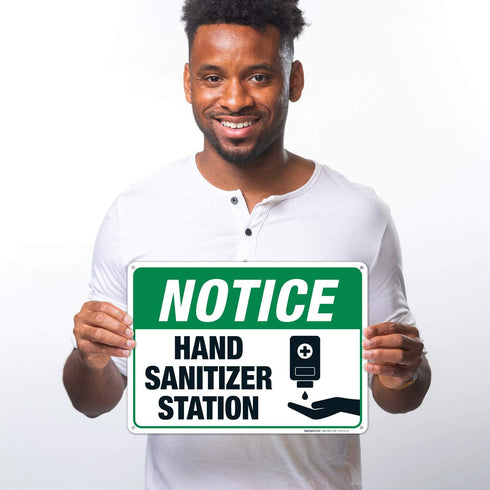 10x14 Inches, 55 Hand Sanitizer Station Sign, mil Thick HDPS (high Density polystyrene), Made in USA