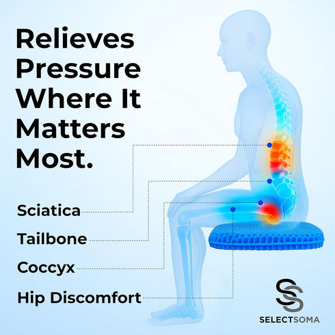 Tailbone SelectSoma Double-Thick Gel Seat Cushion for Long Sitting Pressure Relief for Back, Sciatica, Coccyx, Pain