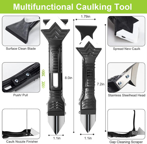 Silicone Caulking Tool, 5 in 1 Caulking Sealant Finishing Tool with Grout Scraper, Adhesive Residue Scraper for Kitchen