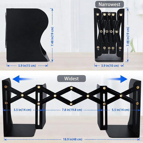 Carooyac Adjustable Metal Book Ends, Heavy Duty Decorative Bookends for Home Office, Kids Bookshelf, Magazine Holder