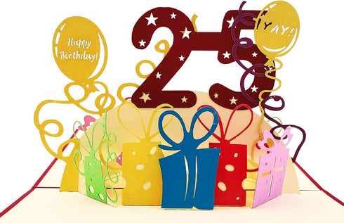 iGifts And Cards 3D Pop Up Greeting Card - Happy 25th Birthday, Unique Gift for Husband, Wife, Best Friend,