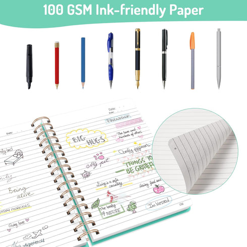 Forvencer Lined Spiral Journal Notebook, A5, 300 Numbered Pages, 100GSM Paper, Hardcover, Green, for Work, School, Men,