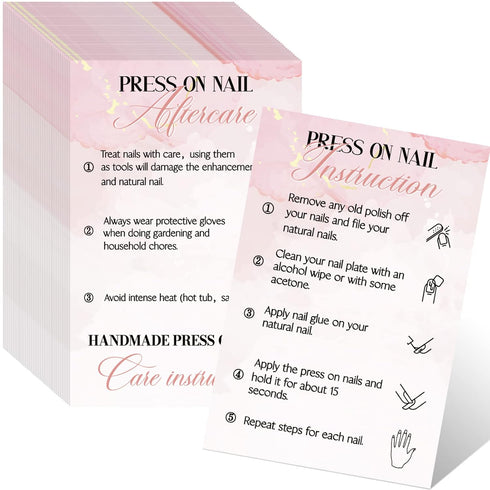 Sureio 200 Pieces Press on Nail Instruction Kit - Application Cards for Aftercare Guides and Supplies