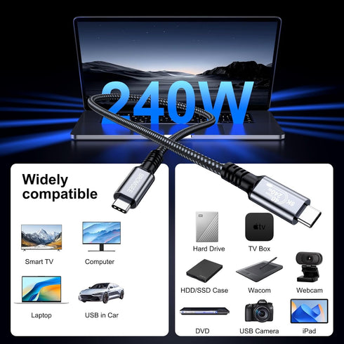 4 6.6FT 2-Pack, 40Gbps 240W 4/3, 8K@60Hz 17/16/15, USB Cable USB C Data Cable for Thunderbolt USB-C Video Fast Charging