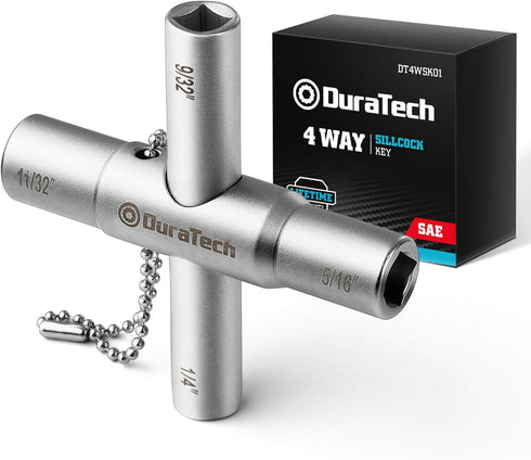 DURATECH 4 Way Sillcock Key, 1-Pack for Valve, Faucet, and Spigots, 1/4", 9/32", 5/16", 11/32"