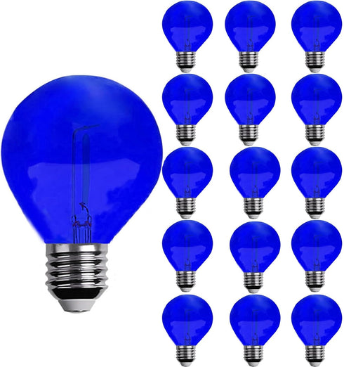 JuzizjMEFOD 15 Pack G40 Plastic LED Replacement Light Bulbs 1W Shatterproof Blue Color