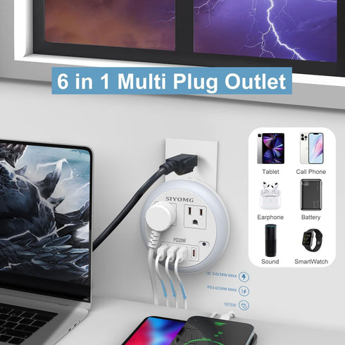4 2 6-Color LED Night Lights Plug into Wall, Plug in Night Light with USB Ports and Outlets, Smart Dusk to Dawn Sensor