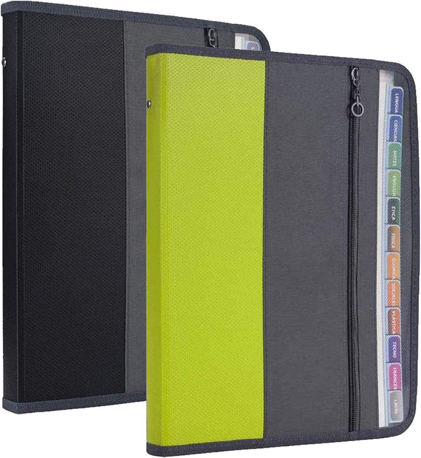 NAFY 2 Pack Expanding File Folders, 13 Pockets Document Organizer with Zipper, A4 Letter Size, Black+Green