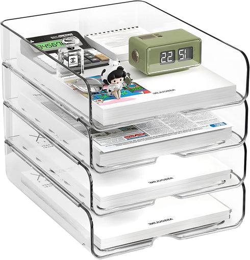 Stackable 4-Tier Paper Organizer for Desk, Clear Desk Accessories & Workspace Organizers, Ideal for Office Supplies