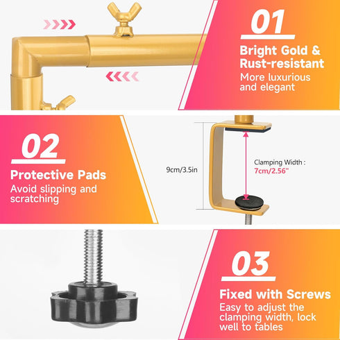 47"-98" 30"-43" Over The Table Rod Stand with Clamps Adjustable Length Height Gold Table Arch Stand Hanging