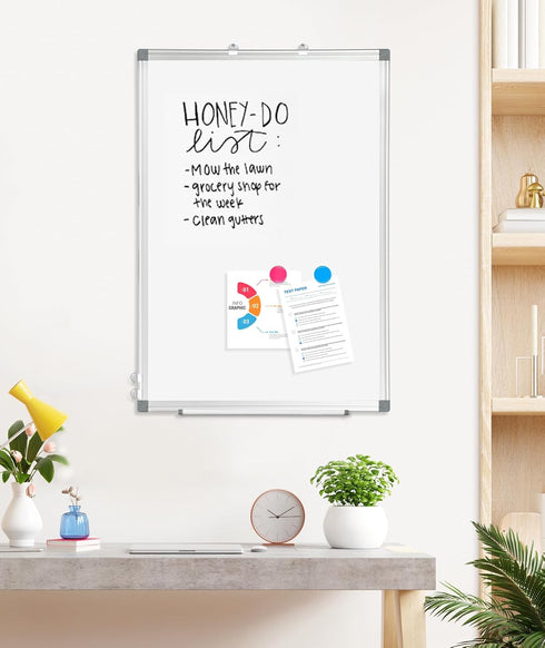 Double-Sided Magnetic Whiteboard, 30" x 20" Dry Erase Board, Aluminum Frame, Hanging Mounting Board with 4 Markers, Pen