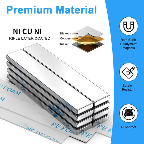 8 Pack 60x10x3 mm, Magnets, Caturledas Heavy Duty Strong Rare Earth Neodymium Magnets with Double Sided Adhesive