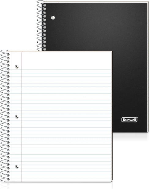 Dunwell College Ruled Spiral Notebook, 1 Subject Notebook 8.5 x 11, Protective Plastic Cover & Pocket Divider, 80 Sheets, Perforated Pages, One Subject School Notebook College Rule 8 1/2 x 11 Paper