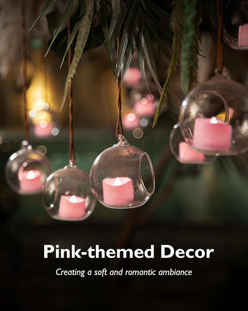 200+Hour 12-Pack Homemory Pink Tea Lights Candles Battery Operated, Flameless Flickering Fake Electric LED Colored