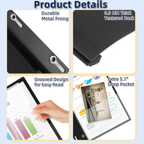 HAUTOCO 5 Pack Plastic Report Covers - 3 Prongs Fasteners Clear Front Resume Portfolio Folder for 8.5x11 Letter Size