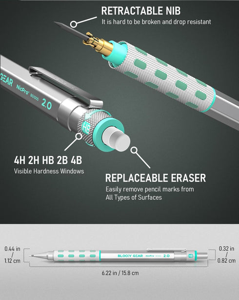 Nicpro 2mm Mechanical Pencils in Case, 3 Pack with 13 Tubes of Lead Refills (HB, 2B, 2H, 4B, 4H, 6B & Colors)