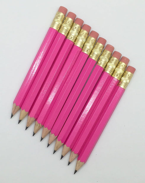 Express Pencils Deep Pink Half Pencils with Eraser - Golf, Classroom, Mini, Hexagon, Non Toxic, #2 Pencil (Box of 48)