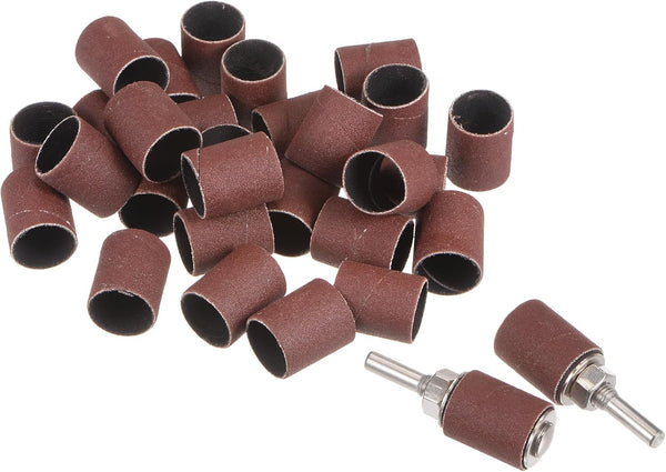 uxcell 30 Pcs 3/4 Inch Sanding Sleeves Sandpaper Set 240 Grit with 2 Pcs Drum Mandrels for Rotary Tools