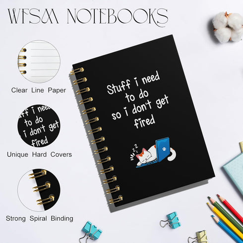 Cat Notebook, Cat Journal - Cat Gift Journal, Cat Office Supplies Spiral Notebook, Funny Notebooks for Work, Black Spiral Notebook, 5.5x8.3 Inches by WFSM