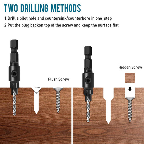 Countersink Drill Bit Set, 5Pcs Quick Change 1/4" Hex Shank Adjustable Countersink Set