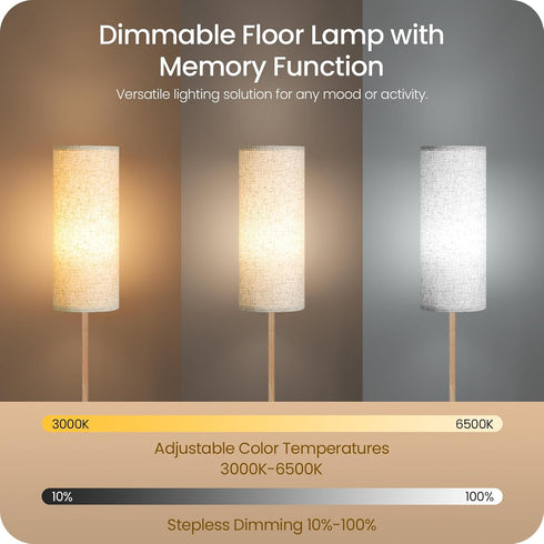 Dimmable 64.4 Bulb 3000K-6500K, XE06LD05W1 Wooden Textured Pole Lamp, Floor Lamps for Living Room with Remote and Foot