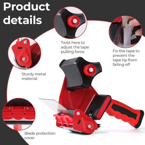 Packing Tape Dispenser Gun 2" Light Seal for Shipping, Moving, Carton and Box Sealing - Red
