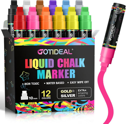GOTIDEAL Window Markers, Jumbo Chalk Markers for Blackboard, Washable Car Marker for